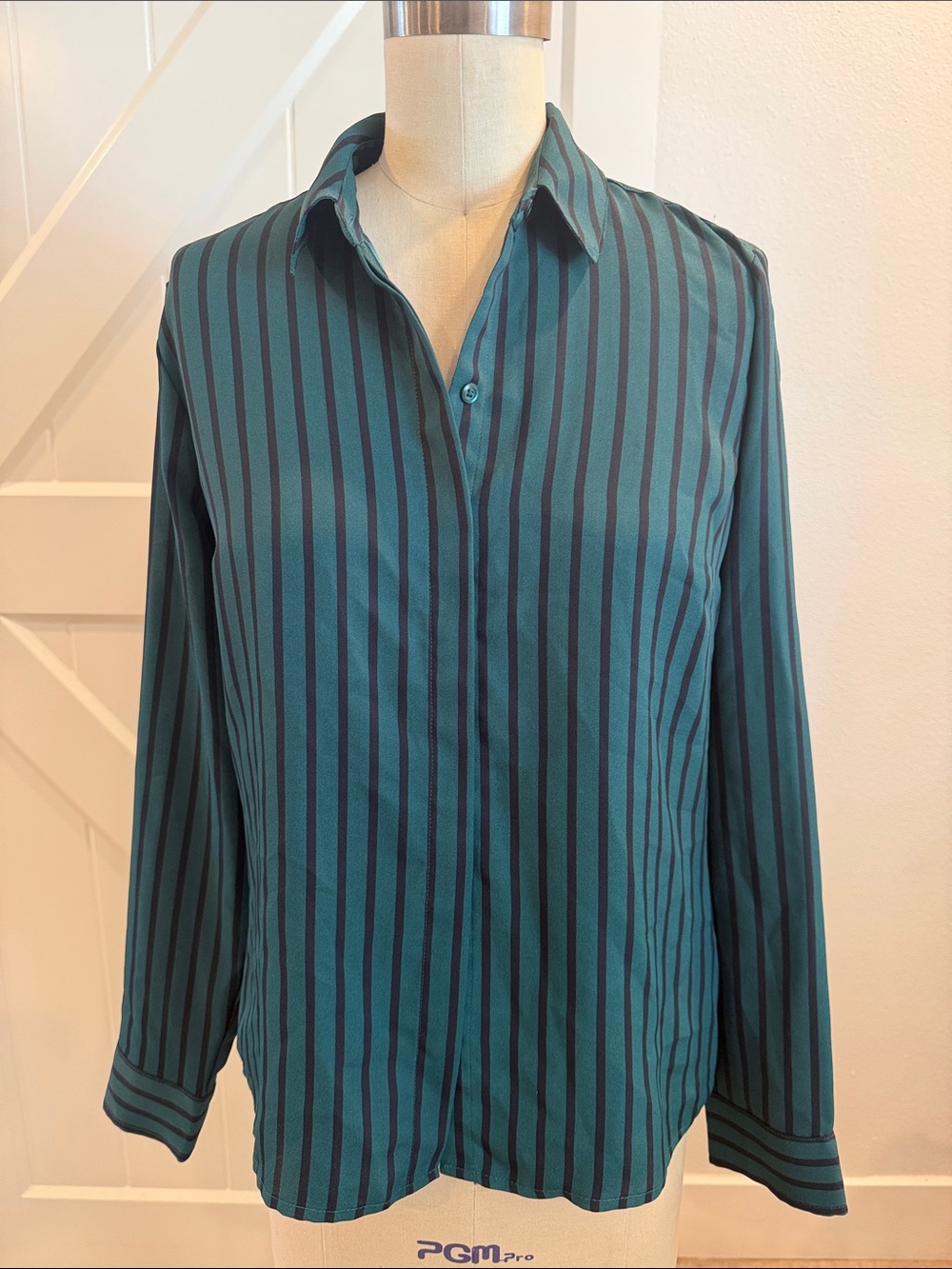 Express Teal and Black Striped Long-Sleeve Button-Up Shirt